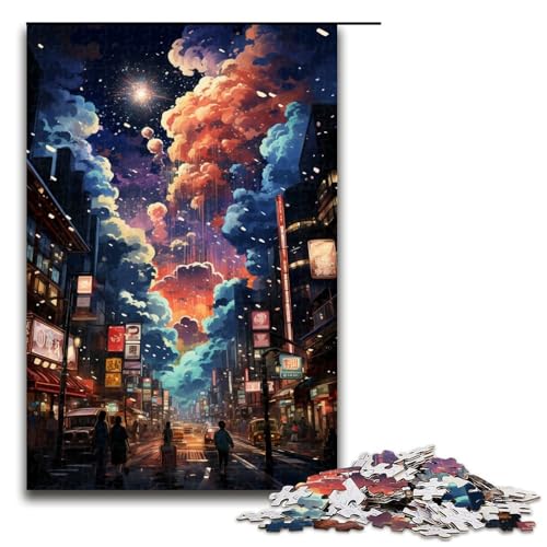 Puzzle 1000 Teile farbenfrohes psychedelisches Neon Tokio Stadt Puzzle für Erwachsene hölzernes Lernspiel Herausforderungsspielzeug 75 x 50 cm von QSYFNBZL
