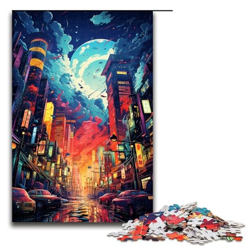 Puzzle 1000 Teile farbenfrohes psychedelisches Neon Tokio Stadt Puzzle für Erwachsene hölzernes Lernspiel Herausforderungsspielzeug 75 x 50 cm von QSYFNBZL