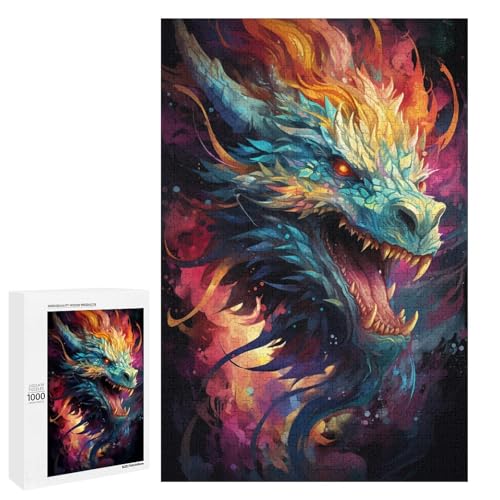 Puzzle 1000 Teile farbenfrohes psychedelisches asiatisches Drachen Puzzle für Erwachsene hölzernes Lernspiel Herausforderungsspielzeug 75 x 50 cm von QSYFNBZL
