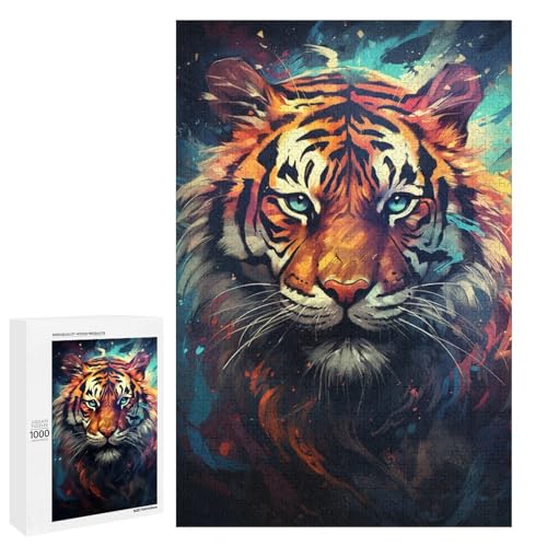Puzzle 1000 Teile farbenfrohes psychedelisches kosmisches Tiger Puzzle für Erwachsene hölzernes Lernspiel Herausforderungsspielzeug 75 x 50 cm von QSYFNBZL