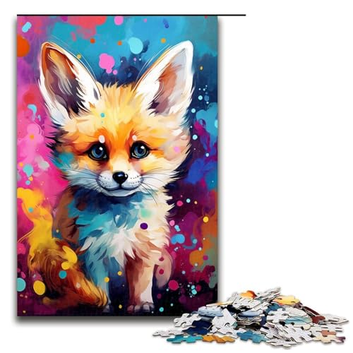 Puzzle 1000 Teile für Erwachsene Babyfuchs ist von Spritzern umgeben viele Bunte Puzzle Spiel zum Anfassen einzigartige Heimdekoration und Geschenke 75 x 50 cm von QSYFNBZL