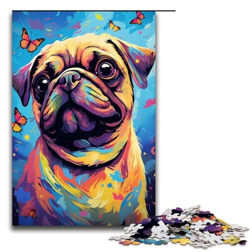 Puzzle 1000 Teile für Erwachsene Möpse und Schmetterlinge und Schmetterling und Schmetterling Wanddekoration einzigartige Geburtstags 75 x 50 cm von QSYFNBZL
