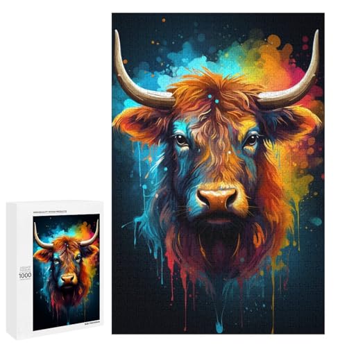 Puzzle 1000 Teile für Erwachsene buntes psychedelisches Kuh Puzzle Wanddekoration einzigartige Geburtstags 75 x 50 cm von QSYFNBZL