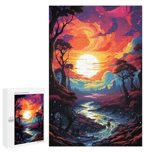 Puzzle 1000 Teile für Erwachsene farbenfroh psychedelisch verträumter Sonnenuntergang Wanddekoration einzigartige Geburtstags 75 x 50 cm von QSYFNBZL