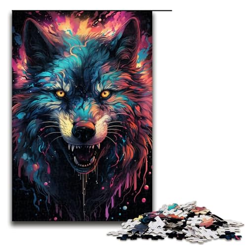 Puzzle 1000 Teile für Erwachsene farbenfrohe psychedelische Illustration eines bösen Wolfs Wanddekoration einzigartige Geburtstags 75 x 50 cm von QSYFNBZL