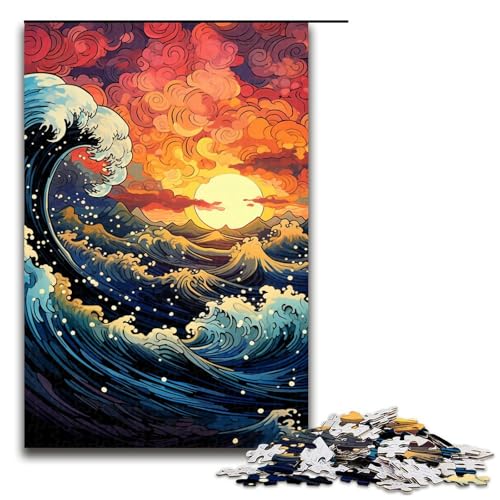 Puzzle 1000 Teile für Erwachsene farbenfrohe psychedelische Sonnenuntergangswellen Wanddekoration einzigartige Geburtstags 75 x 50 cm von QSYFNBZL