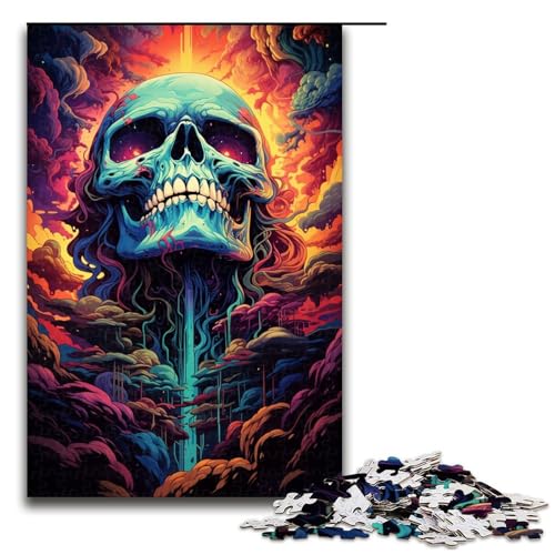 Puzzle 1000 Teile für Erwachsene farbenfroher Psychedelischer Totenkopf Wanddekoration einzigartige Geburtstags 75 x 50 cm von QSYFNBZL
