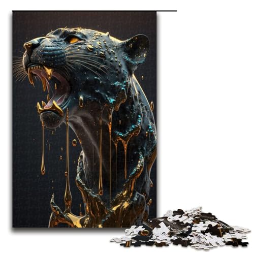 Puzzle 1000 Teile tropfender Goldener Panther Puzzle für Erwachsene aus Holz Lernspiel Herausforderungsspielzeug 75 x 50 cm von QSYFNBZL
