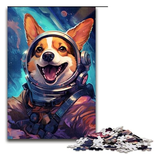 Puzzle für Erwachsene 1000 Teile „Hund im Weltraum“ Familienspaß mit passendem Poster und Quizblatt 75 x 50 cm von QSYFNBZL