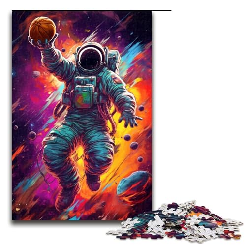 Puzzle für Erwachsene 1000 Teile Astronaut spielt Basketball Familienspaß Puzzle tolles Geschenk für Teenager ab 14 Jahren 75 x 50 cm von QSYFNBZL