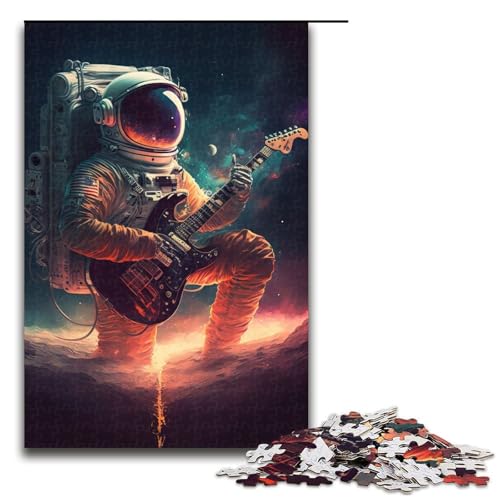 Puzzle für Erwachsene 1000 Teile Astronaut spielt Gitarre Puzzle für Kinder Holzpuzzle dekomprimierendes intellektuelles Lernspielzeug 75 x 50 cm von QSYFNBZL