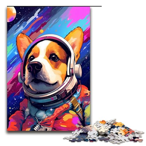 Puzzle für Erwachsene 1000 Teile Astronauten Corgi Babyspielzeug intellektuelles Spiel ganze Familie 75 x 50 cm von QSYFNBZL