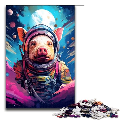 Puzzle für Erwachsene 1000 Teile Astronautenschwein von SplattersLots Dicke farbige Puzzles Spiele Spielzeug Geschenk geeignet als Schreibtischdekoration 75 x 50 cm von QSYFNBZL
