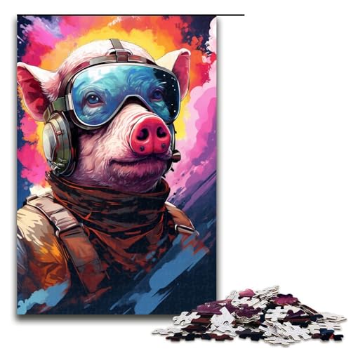 Puzzle für Erwachsene 1000 Teile Astronautenschwein von SplattersLots Dickes buntes Spielzeug Denkspiel ganze Familie 75 x 50 cm von QSYFNBZL