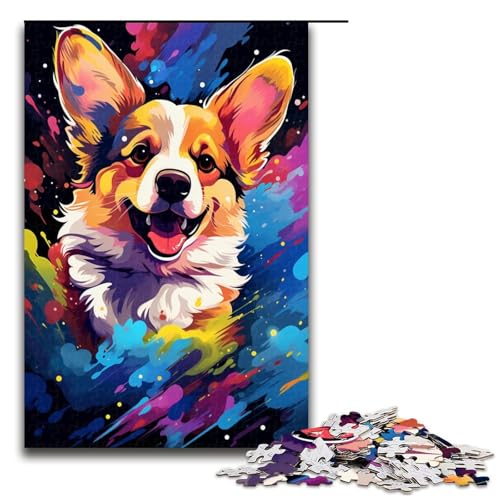 Puzzle für Erwachsene 1000 Teile Baby Corgi ist von Spritzern umgeben viele Farben Puzzle für Kinder Holzpuzzle dekomprimierendes intellektuelles Lernspielzeug 75 x 50 cm von QSYFNBZL