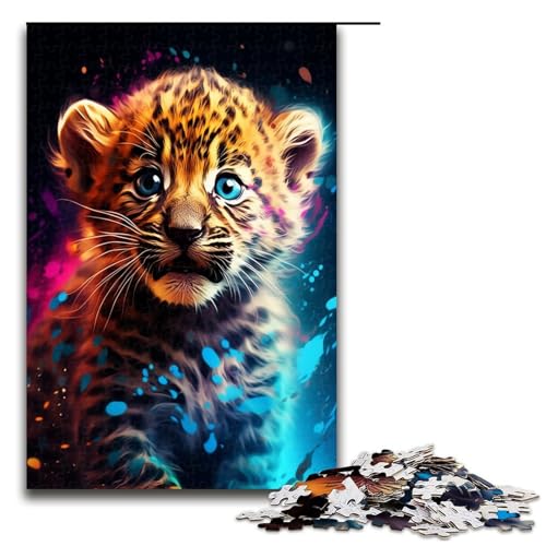 Puzzle für Erwachsene 1000 Teile Baby Leopard ist von Spritzern umgeben viele Bunte Puzzles Lernspiele für Zuhause DIY Spielzeug tolles Geschenk für Spiele 75 x 50 cm von QSYFNBZL