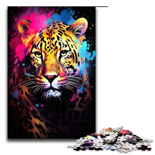 Puzzle für Erwachsene 1000 Teile Baby Leopard ist von Spritzern umgeben viele Bunte Puzzles für Erwachsene Holzspiele für die ganze Familie Weihnachts und Geburtstagsgeschenke 75 x 50 cm von QSYFNBZL