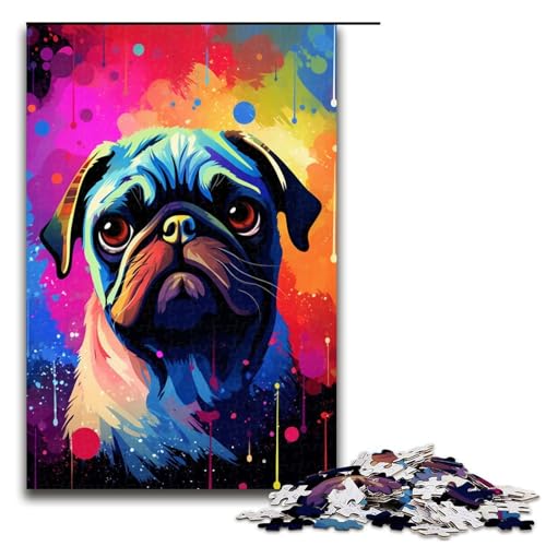 Puzzle für Erwachsene 1000 Teile Baby Mops ist von Spritzern umgeben viele Bunte Puzzles Lernspiele für Zuhause DIY Spielzeug tolles Geschenk für Spiele 75 x 50 cm von QSYFNBZL
