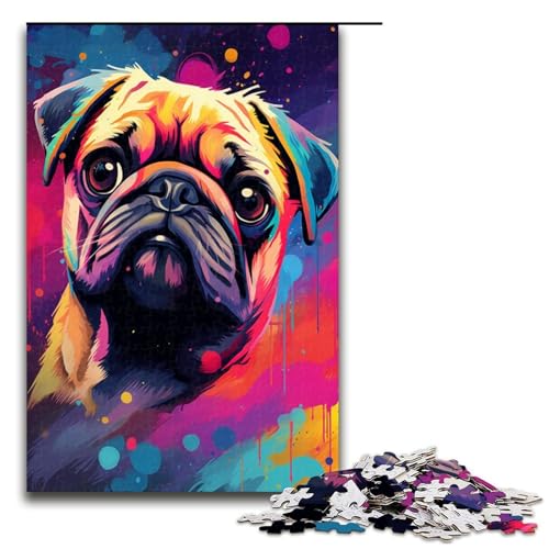 Puzzle für Erwachsene 1000 Teile Baby Mops ist von Spritzern umgeben viele Bunte Puzzles Spielspielzeug lustig 75 x 50 cm von QSYFNBZL