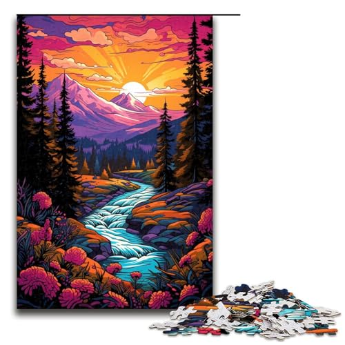 Puzzle für Erwachsene 1000 Teile Berge und Wildblumen bei Sonnenuntergang lustiges Familienpuzzle tolles Geschenk für Teenager ab 14 Jahren 75 x 50 cm von QSYFNBZL