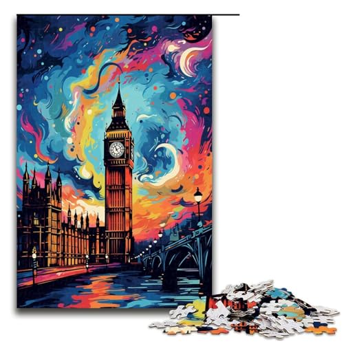 Puzzle für Erwachsene 1000 Teile Big Ben ist von Spritzern umgeben viele Bunte Holzpuzzles Lernspielzeug Familienspiele 75 x 50 cm von QSYFNBZL