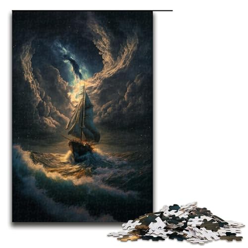 Puzzle für Erwachsene 1000 Teile Boot auf See Spielzeug intellektuelles Spiel ganze Familie 75 x 50 cm von QSYFNBZL