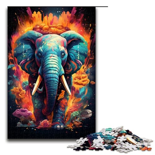 Puzzle für Erwachsene 1000 Teile Bunte Psychedelia der Elefanten Puzzle für Erwachsene Holzspiele für die ganze Familie Weihnachtsund Geburtstagsgeschenke 75 x 50 cm von QSYFNBZL