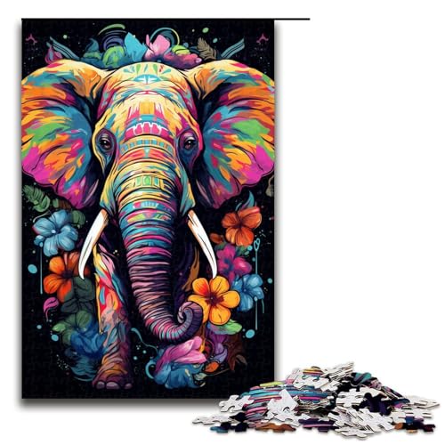 Puzzle für Erwachsene 1000 Teile Bunte Psychedelia der Elefanten Puzzlespiel Spielzeug lustig 75 x 50 cm von QSYFNBZL
