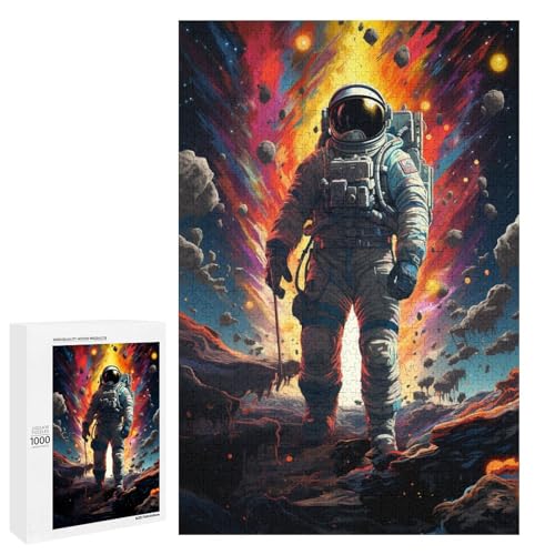 Puzzle für Erwachsene 1000 Teile Bunte Psychedelia mit Neon Astronauten Puzzlespiel Spielzeug lustig 75 x 50 cm von QSYFNBZL