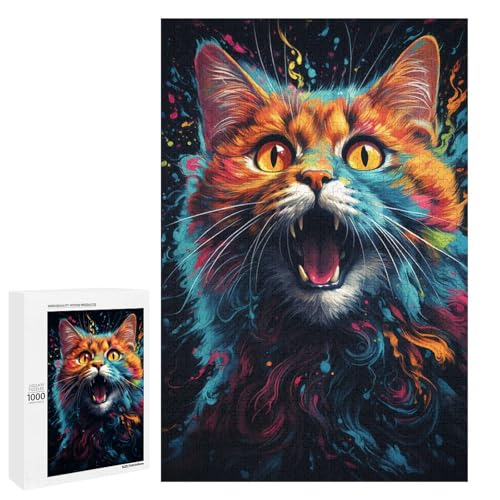 Puzzle für Erwachsene 1000 Teile Bunte Psychedelia mit Neonkatzen Puzzlespiel Spielzeug lustig 75 x 50 cm von QSYFNBZL