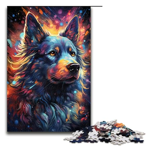 Puzzle für Erwachsene 1000 Teile Bunte Psychedelia of Cosmic Space Dogs Puzzle für Erwachsene Holzspiele für die ganze Familie Weihnachtsund Geburtstagsgeschenke 75 x 50 cm von QSYFNBZL