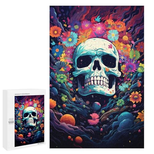 Puzzle für Erwachsene 1000 Teile Bunte Psychedelia of Mysterious Skulls Puzzle für Erwachsene Holzspiele für die ganze Familie Weihnachts und Geburtstagsgeschenke 75 x 50 cm von QSYFNBZL