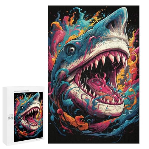 Puzzle für Erwachsene 1000 Teile Bunte Psychedelia of Sharks Puzzle für Erwachsene Holzspiele für die ganze Familie Weihnachts und Geburtstagsgeschenke 75 x 50 cm von QSYFNBZL