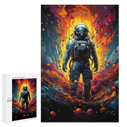 Puzzle für Erwachsene 1000 Teile Bunte Psychedelia stilisierter Astronauten Puzzle für Erwachsene Holzspiele für die ganze Familie Weihnachts und Geburtstagsgeschenke 75 x 50 cm von QSYFNBZL