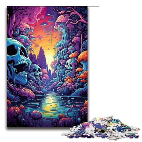 Puzzle für Erwachsene 1000 Teile Bunte Skelettwelt Kunstwerk Geburtstagsgeschenk Wandkunst 75 x 50 cm von QSYFNBZL