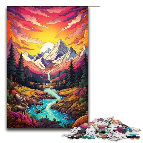 Puzzle für Erwachsene 1000 Teile Bunte Sonnenuntergangsberge Puzzlespiel Spielzeug lustig 75 x 50 cm von QSYFNBZL