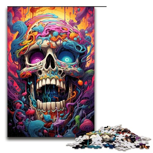 Puzzle für Erwachsene 1000 Teile Bunte Zeichnung eines Totenkopfes Puzzlespiel Spielzeug lustig 75 x 50 cm von QSYFNBZL