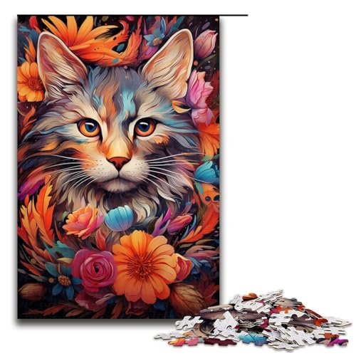 Puzzle für Erwachsene 1000 Teile Bunte exotische Blumenkatze Puzzlespiel Spielzeug lustig 75 x 50 cm von QSYFNBZL
