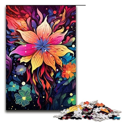 Puzzle für Erwachsene 1000 Teile Bunte psychedelische Blumen Puzzle Spiele Spielzeug Geschenk geeignet als Schreibtischdekoration 75 x 50 cm von QSYFNBZL