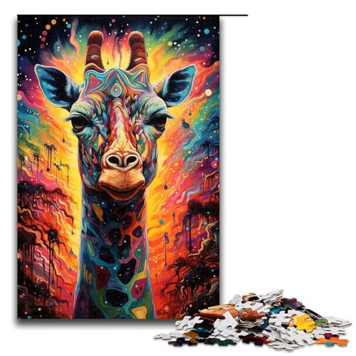 Puzzle für Erwachsene 1000 Teile Bunte psychedelische Giraffe in der Sternennacht DIY Puzzle Spielzeug tolle Geschenke zu Weihnachten für Teenager ab 14 Jahren 75 x 50 cm von QSYFNBZL