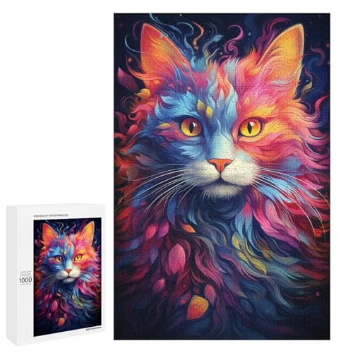Puzzle für Erwachsene 1000 Teile Bunte psychedelische Katze Heimdekoration Puzzle Spielzeug Geschenk für die ganze Familie 75 x 50 cm von QSYFNBZL