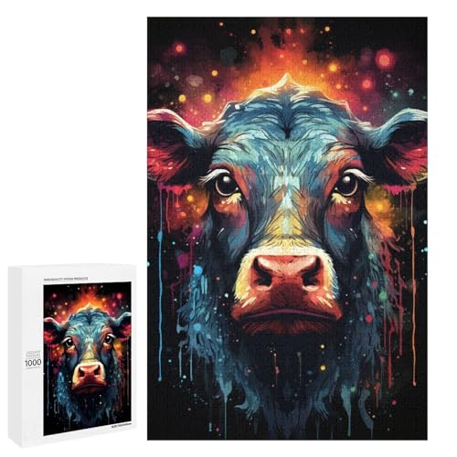 Puzzle für Erwachsene 1000 Teile Bunte psychedelische Kuh Heimdekoration Puzzle Spielzeug Geschenk für die ganze Familie 75 x 50 cm von QSYFNBZL
