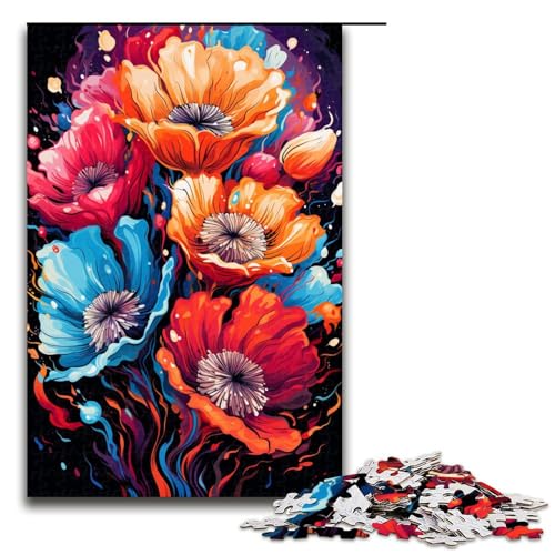 Puzzle für Erwachsene 1000 Teile Bunte psychedelische Mohnblumen Geburtstagsgeschenk für Teenager ab 14 Jahren 75 x 50 cm von QSYFNBZL
