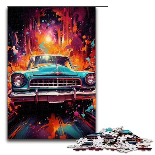 Puzzle für Erwachsene 1000 Teile Bunte psychedelische Neonautos DIY Puzzle Spielzeug tolle Geschenke zu Weihnachten für Teenager ab 14 Jahren 75 x 50 cm von QSYFNBZL