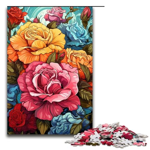 Puzzle für Erwachsene 1000 Teile Bunte psychedelische Rosen Puzzle für Erwachsene Holzspiele für die ganze Familie Weihnachts und Geburtstagsgeschenke 75 x 50 cm von QSYFNBZL