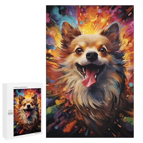 Puzzle für Erwachsene 1000 Teile Bunte psychedelische Zeichnung eines süßen Hundes Puzzle für Erwachsene Holzspiele für die ganze Familie Weihnachts und Geburtstagsgeschenke 75 x 50 cm von QSYFNBZL