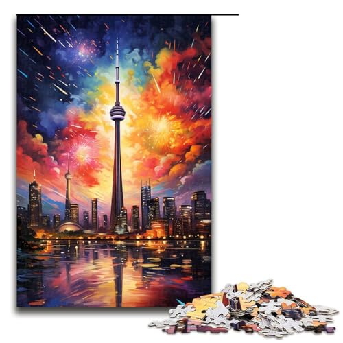 Puzzle für Erwachsene 1000 Teile CN Tower buntes psychedelisches Puzzle für Erwachsene Holzspiele für die ganze Familie Weihnachtsund Geburtstagsgeschenke 75 x 50 cm von QSYFNBZL