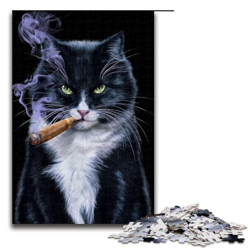 Puzzle für Erwachsene 1000 Teile Coole Smokingkatze mit Zigarre Puzzle für Erwachsene Holzspiele für die ganze Familie Weihnachts und Geburtstagsgeschenke 75 x 50 cm Puzzle für Erwachsene 1000 Teile Coole Smokingkatze mit Zigarre Puzzle für Erwachsene Holzspiele für die ganze Familie Weihnachts und Geburtstagsgeschenke 75 x 50 cm von QSYFNBZL