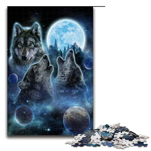 Puzzle für Erwachsene 1000 Teile DREI Wölfe und Vollmond Puzzle für Erwachsene Holzspiele für die ganze Familie Weihnachts und Geburtstagsgeschenke 75 x 50 cm Puzzle für Erwachsene 1000 Teile DREI Wölfe und Vollmond Puzzle für Erwachsene Holzspiele für die ganze Familie Weihnachts und Geburtstagsgeschenke 75 x 50 cm von QSYFNBZL
