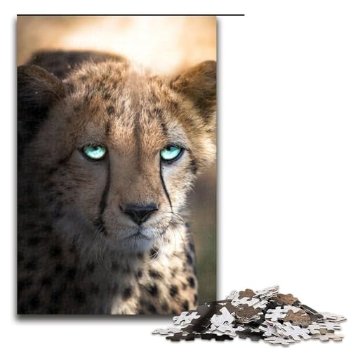 Puzzle für Erwachsene 1000 Teile Das blauäugige Geparden Spielzeug das intellektuelle Spiel ganze Familie 75 x 50 cm von QSYFNBZL